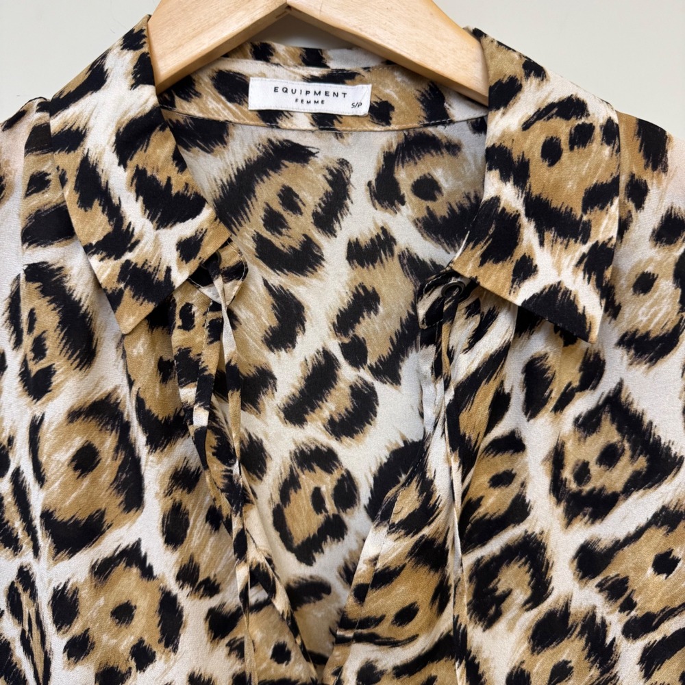 Equipment Femme 100% Silk Tunic Top Small Leopard Print Long Sleeve Blouse - Picture 4 of 8